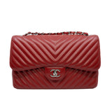 thumbnail Large Cf In Chevron Caviar Calfskin Red Double Flap Bag Phw Seri 22 - L'UXE LINK