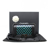 thumbnail Small Leboy In Black/Iridescent Chevron Embossed Calfskin Flap Bag PHW Seri 24 - L'UXE LINK
