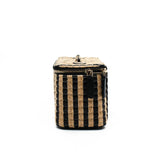 thumbnail Small Black And Beige Raffia Jute Striped Vanity Case With Chain GHW Seri 30 - L'UXE LINK