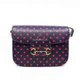 thumbnail 1955 Horsebit Bag in navy leather with red polka dots ghw - L'UXE LINK
