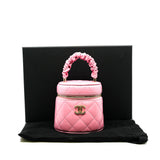 thumbnail Mini Vanity Case With Ruched Handle In Pink Lambskin Quilted Handbag GHW Seri 32 - L'UXE LINK