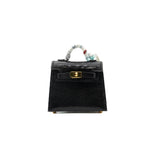 thumbnail Mini Kelly Twilly Bag Charm Black in lizard skin ghw - L'UXE LINK