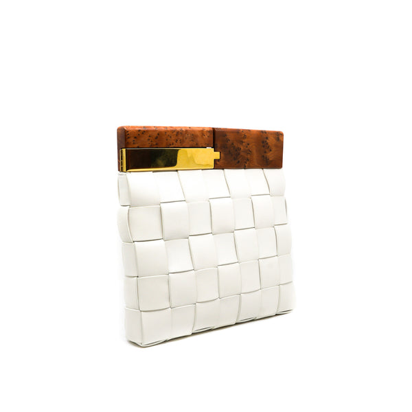 Intrecciato Snap Clutch in leather white ghw