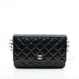 thumbnail Pearl Wallet On Chain In Black Calfskin Leather Crossbody Bag Seri 30 - L'UXE LINK