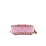 thumbnail Mini Chain Around In Pink Lambskin Leather Hobo Bag GHW - L'UXE LINK