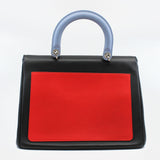 thumbnail Be Dior In Tri-Color Black/Light Blue/Red Leather Flap Bag PHW With Strap - L'UXE LINK