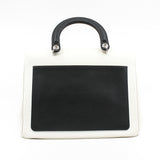 thumbnail Medium Be Dior Leather Top Handle White/Black Handbag PHW With Strap - L'UXE LINK