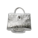 thumbnail Medium Diorever In Metallic Silver Calfskin Flap Bag PHW With Strap - L'UXE LINK