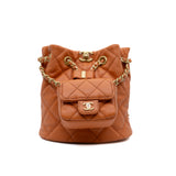 thumbnail 23A Small Quilted Calfskin CC Chain Bucket Backpack Orange Ghw Seri J5NX - L'UXE LINK