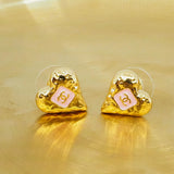 thumbnail heart cc logo earring in pink/ghw - L'UXE LINK