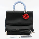 thumbnail Be Dior In Tri-Color Black/Light Blue/Red Leather Flap Bag PHW With Strap - L'UXE LINK