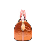 thumbnail MCM Bronze/Pink Monogram Patent Leather Boston Bag GHW With Strap - L'UXE LINK
