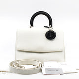 thumbnail Medium Be Dior Leather Top Handle White/Black Handbag PHW With Strap - L'UXE LINK