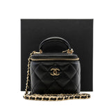 thumbnail Mini Black Lambskin Top Handle Vanity Handbag With Chain LGHW - L'UXE LINK