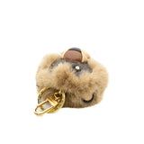 thumbnail Lion Mink monogram keychain and bag charm with brown fur ghw