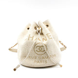 thumbnail White Tweed Deauville Drawstring Backpack GHW Seri 28 - L'UXE LINK