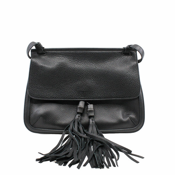 Bamboo Daily Tassel Shoulder Bag Leather Black