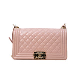 thumbnail Medium Leboy Iridescent Pink Shiny Calfskin Quilted Flap Bag GHW Seri 22 - L'UXE LINK