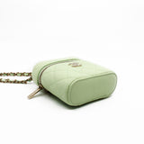 thumbnail Small Green Caviar Leather Quilted Handle With Care Vanity Case GHW With Chain Seri 31 - L'UXE LINK