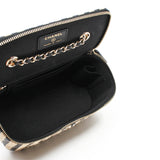 thumbnail Small Black And Beige Raffia Jute Striped Vanity Case With Chain GHW Seri 30 - L'UXE LINK
