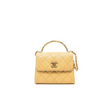 thumbnail Pearl Enamel Quilted Yellow Lambskin Leather Top Handle Flap Clutch With Chain Seri K540XXXX - L'UXE LINK