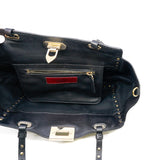 thumbnail small rockstud trapeze in black grained calfskin ghw