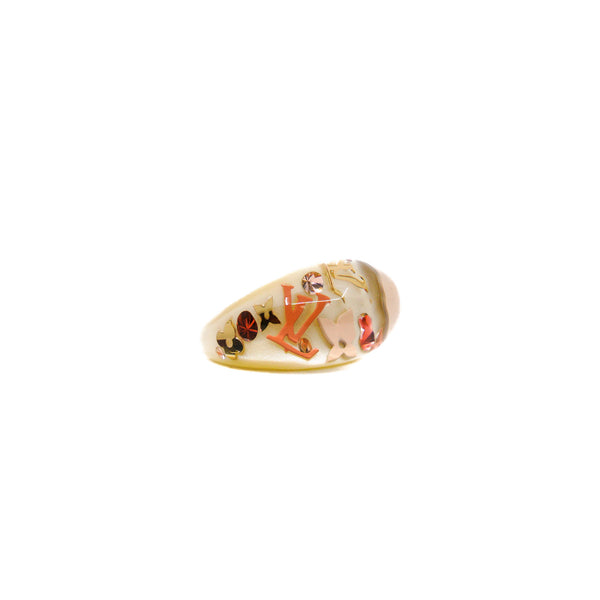 White Resin Gold Monogram Inclusion Ring Size S
