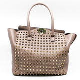 thumbnail large pink tote with gold color studs ghw - L'UXE LINK