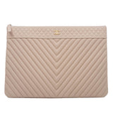 thumbnail large chevron  clutch in leather beige ghw seri 24 - L'UXE LINK