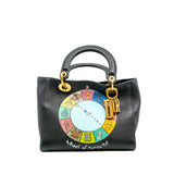 thumbnail Medium Lady Dior Wheel Of Fortune Black Printed Leather Handbag GHW With Strap - L'UXE LINK