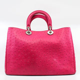thumbnail Large Ostrich Diorissimo In Fuchsia/Brown Handbag PHW With Strap - L'UXE LINK