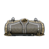 thumbnail limited flap bag with studs in leather grey ghw/phw - L'UXE LINK