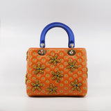 thumbnail Medium Christian Dior x Jamilla Okubo In Orange/Blue Leather Lady Dior Bag GHW With Strap - L'UXE LINK
