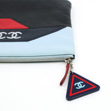 thumbnail 16P CC Logo Airline Pouch Lambskin Leather In Blue/Red/Black SHW - L'UXE LINK