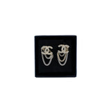 thumbnail chanel cc logo earring with chain whith crystal gold and silver - L'UXE LINK