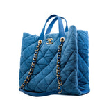 thumbnail Light Blue Quilted Terry Cloth Coco Beach Shopper Tote Bag PHW Seri 30 - L'UXE LINK