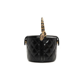thumbnail Double Sided In Black Shiny Lambskin Quilted Round Top Handle Vanity Bag GHW With Chain - L'UXE LINK