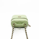 thumbnail Small Green Caviar Leather Quilted Handle With Care Vanity Case GHW With Chain Seri 31 - L'UXE LINK