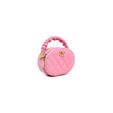 thumbnail Mini Pink Round Vanity Lambskin Top Handle LGHW Seri 32 - L'UXE LINK