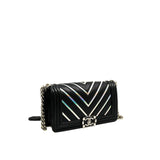 thumbnail Medium Leboy Iridescent/Black Lambskin/PVC Chevron Flap Bag PHW Seri 24 - L'UXE LINK