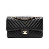 thumbnail Medium Classic Chevron In Black Lambskin Quilted Double Flap Black GHW Seri 26 - L'UXE LINK