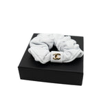 thumbnail Leather Hair Scrunchie Barrette White Ghw - L'UXE LINK