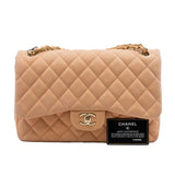 thumbnail Jumbo Classic Caramel Caviar Leather Double Flap Bag GHW Seri 14 - L'UXE LINK
