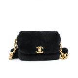 thumbnail Small Black Shearling Quilted Chunky Chain CC Flap Bag GHW Seri 30 - L'UXE LINK