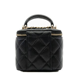thumbnail Mini Black Lambskin Top Handle Vanity Handbag With Chain LGHW - L'UXE LINK