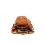 thumbnail 23A Small Quilted Calfskin CC Chain Bucket Backpack Orange Ghw Seri J5NX - L'UXE LINK