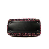 thumbnail Medium Lady Dior In Pink/Black/Multicolor Tweed Fringe Cannage Embroidered Handbag PHW With Strap - L'UXE LINK