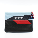 thumbnail 16P CC Logo Airline Pouch Lambskin Leather In Blue/Red/Black SHW - L'UXE LINK