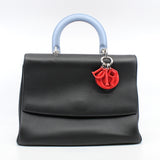 thumbnail Be Dior In Tri-Color Black/Light Blue/Red Leather Flap Bag PHW With Strap - L'UXE LINK
