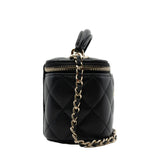 thumbnail Mini Black Lambskin Top Handle Vanity Handbag With Chain LGHW - L'UXE LINK